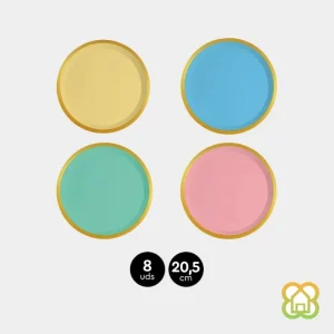 Plato con borde dorado 20,5cm [Disponible en varios colores]
