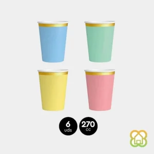 Vaso de cartón con borde metalizado 270cc [Disponible en varios colores]
